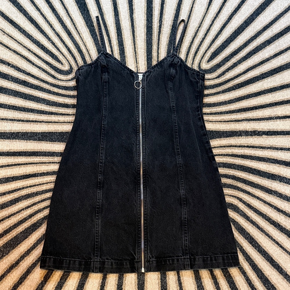Topshop Black Denim Zip-Up Mini Dress - Size 8 US